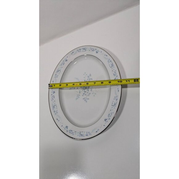 Noritake Carolyn Oval Serving Platter White Blue Floral Silver Trim Porcelain - Picture 13 of 13